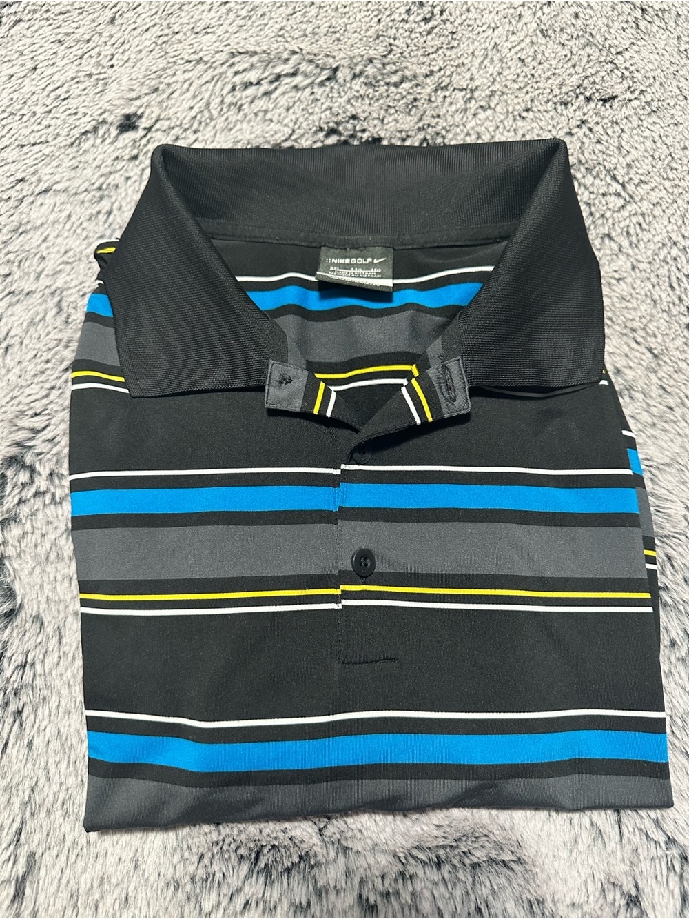 Nike Black, Blue & Yellow Striped Polo - Picture 5 of 5